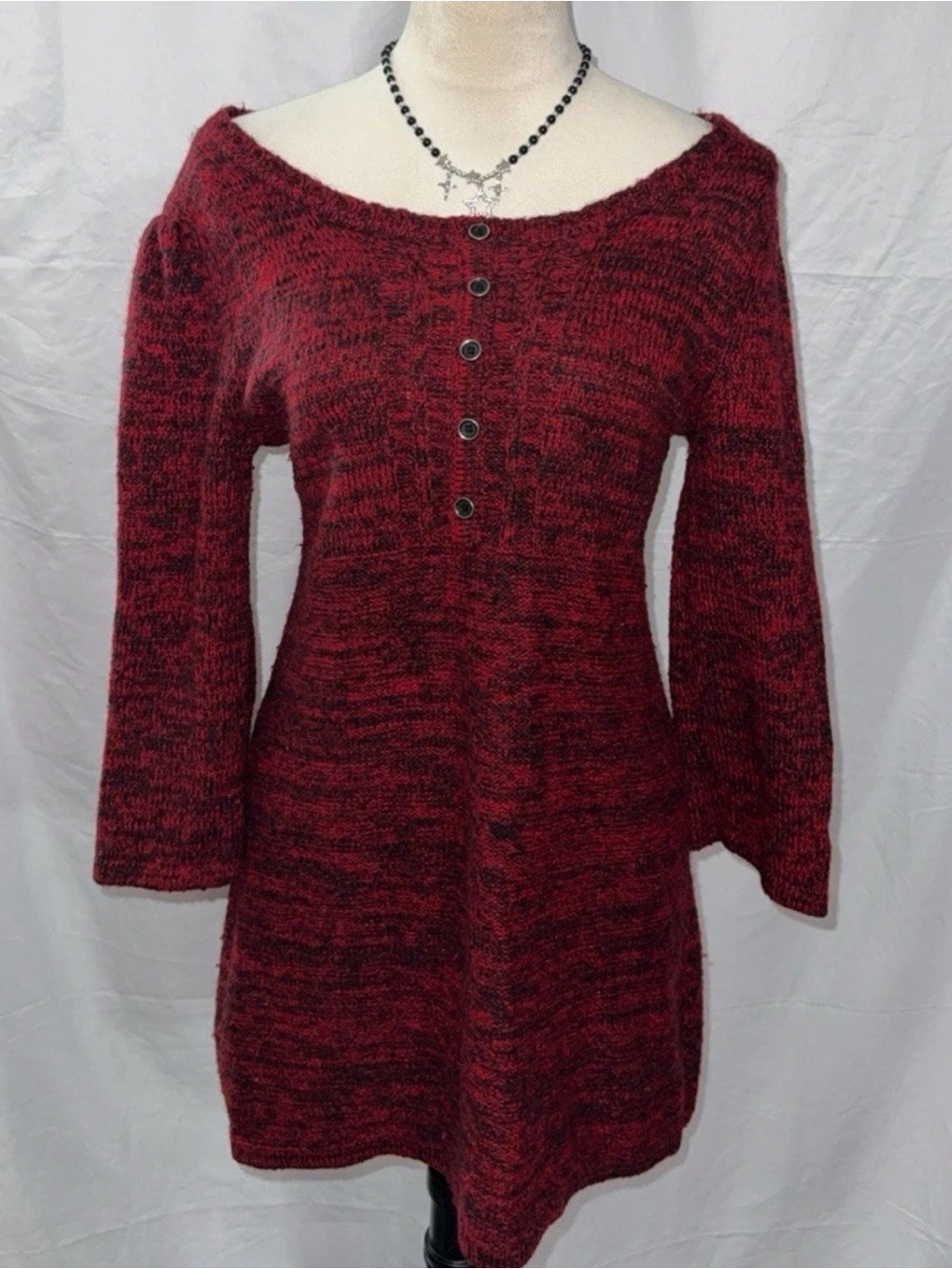 Style & Co. Long Sleeve Off-Shoulder Knit Dress in Burgundy Heather